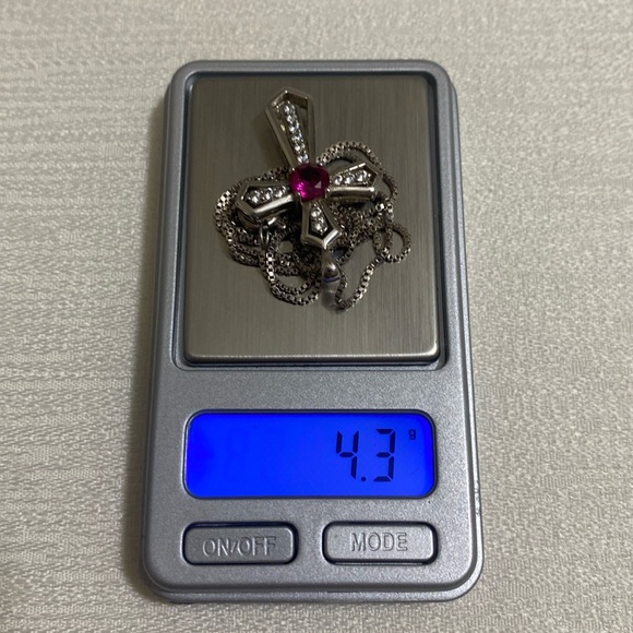 Genuine Diamonds & Pink Sapphire Cross Pendant Necklace on 925 Sterling Silver - Picture 8 of 8